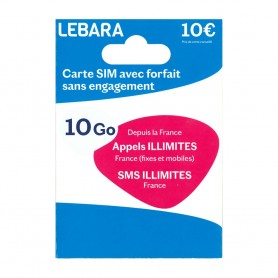 solde carte sim prépayée lebara 10go + appels et sms illimités 30 jours