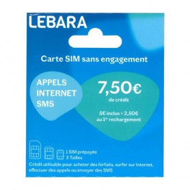 déstockage carte sim prépayée Lebara mobile avec 7.5€ de crédit de communication inclus en soldes. Carte SIM Lebara Mobile 4G+