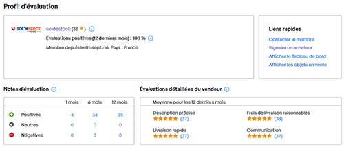 Avis client Soldestock sur Ebay